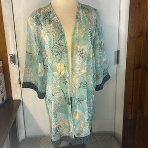 Mixed Chiffon Border Print Long Kimono